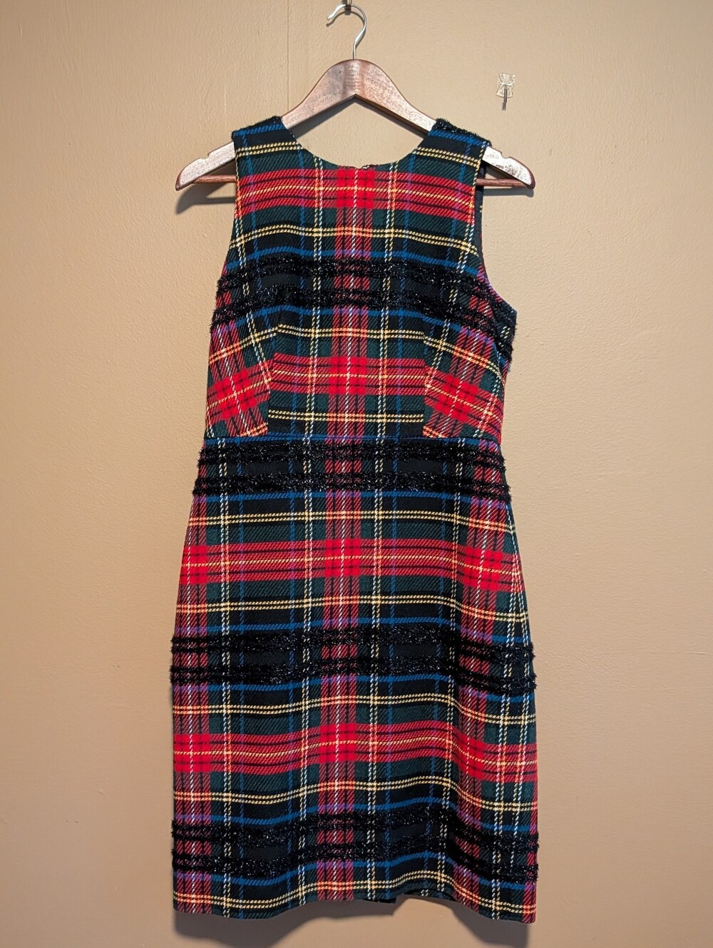 J. Crew Holiday Tartan Plaid Sparkle Fringe Dress Sz 6. Italian Fabric.